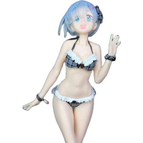 19cm Re Life In A Different World From Zero Anime Beach Bikini Rem Sex Girl Blue Hair Collection Action Figure Model Toy