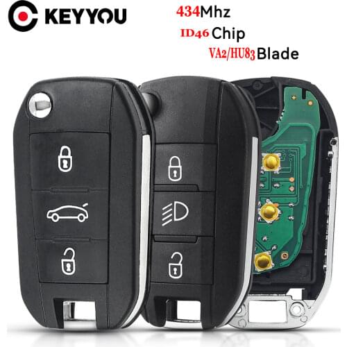 KEYYOU Car Remote Key 434MHz ID46 For Peugeot 208 2008 301 308 5008 508 Hella For Citroen C4L Hella Flush HU83 VA2 Blade