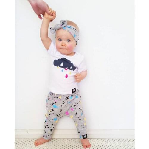 Baby Girls Clothing Set Colud Print Short Sleeve O-Neck Tops+Legging Pants+Headband Infant Toddler Outfits