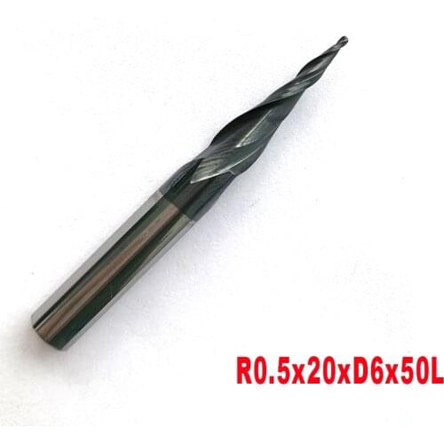 2pcs/lot R0.5*D6*20*50L*2F HRC55 Tungsten solid carbide Tapered Ball Nose End Mill milling cutter cnc router bit wood knife tool