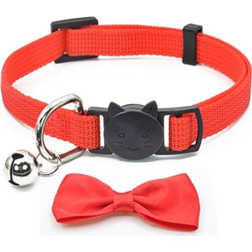 Cute Bowtie Cat Collar With Bells Adjustable Durable Nylon Cat Face Shape Buckle Pet Collar For Puppy Small Cats Pet Accessories