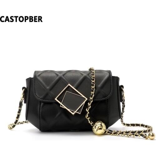 Fashion Womens Quilted Bag Crossbody Split Cowhide Leather Metal Gold Chain Strap Messenger Bags Ladies Shoulder Famous Brand