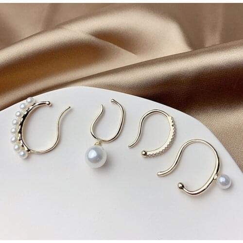Trendy Gold Geometric U Pin Ear Cuff Set Pearl Earcuff Clip on Fake Earrings for Women Faux Piercing Earcuffs Korean Jewelry
