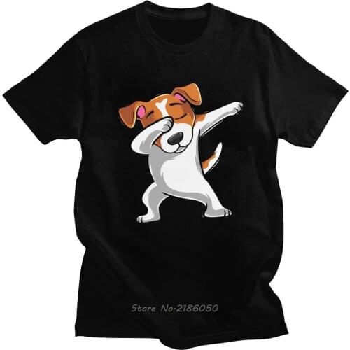 Funny Jack Russell Terrier Tshirt Mens Short Sleeve Cotton Dabbing Dog T-shirt Printed Dab Dance Move Tee Shirt Harajuku Gift