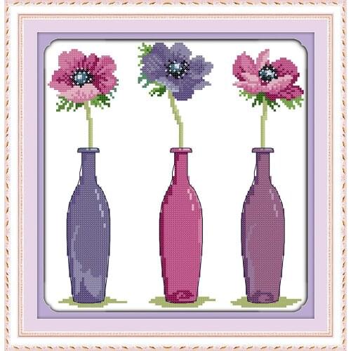 Three Flowers cross stitch kit 18ct 14ct 11ct count printed canvas stitching embroidery DIY handmade needlework