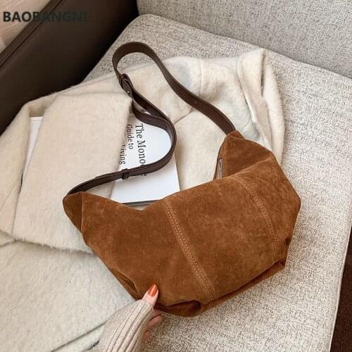 New Luxury Faux Suede Vintage Small Shoulder Bags For Women Axillary Bag Scrub Soft PU Leather Handbag Female Crossbody Tote Bag