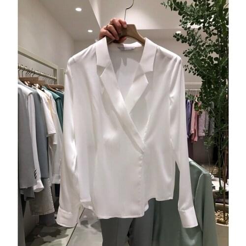 Solid Chiffon Women Shirts Summer New Design 2021 Notched Long-Sleeved Slim Elegant Office Lady Outwear Coats Tops