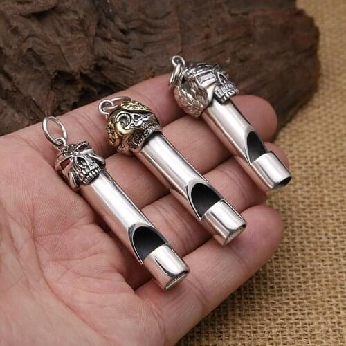 Wholesale S925 Sterling Silver Jewelry Retro Thai Silver Men And Women Personality Punk Skull Simple Whistle Pendant