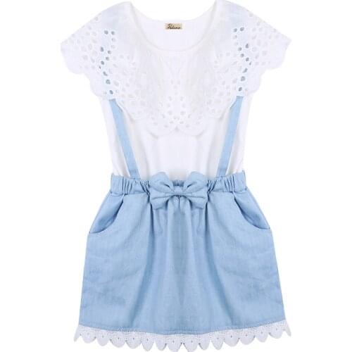 Toddler Kids Baby Girls Casual Dress Cute Sweet Princess Sleeveless Round Neck Solid Color Denim Bowknot Dress 2-7T Hot Sale