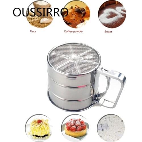 Easy Clean Stainless Steel Mesh Flour Sifter Mechanical Baking Sugar Shaker Sieve Kitchen Cup Shape Bakeware Baking Pastry Tools