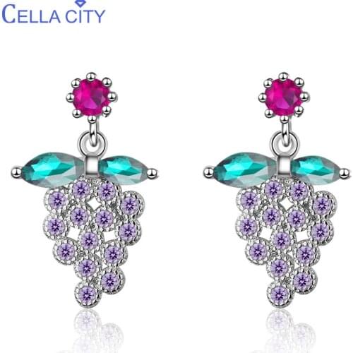 Cellacity Temperament Silver 925 Jewelry Gemstones Earrings for Women Purple Grape Ear drops Plant Anniversary Gift Wholesale