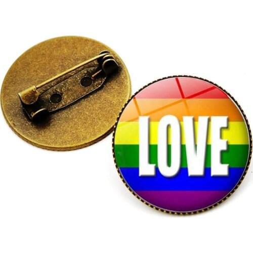 Gay Pride Lgbt Time Gem Brooch Clothing Accessories Rainbow Six-color Glass Metal Pin DIY Pinback Fine Pins Round For Clothes