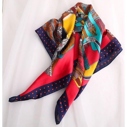 Square Silk Satin Hair Scarf For Women Small Shawl Fashion Print Kerchief Neck Scarves Female 70*70cm Headband Scarfs For Ladies