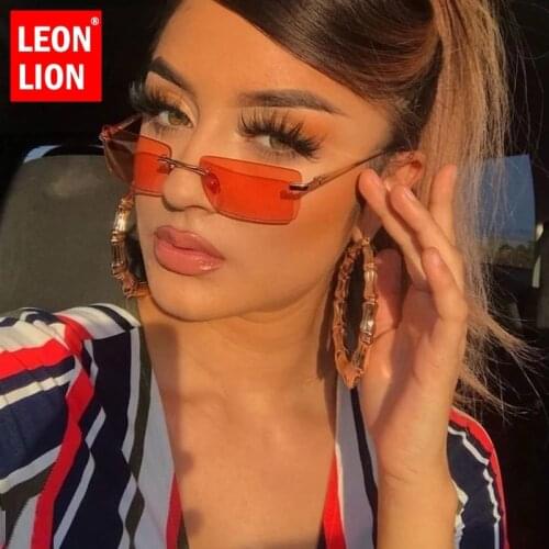 LEONLION Small Frame Square Women Sunglasses Luxury Brand Rimless Sunglasses Women Vintage Metal High Quality Sun Glasses Men