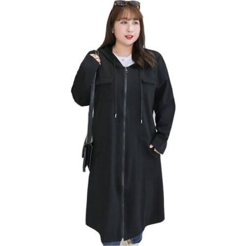 2020 Super Large size Trench Coat Women Spring Autumn Hooded Windbreaker Oversize Casual Tops Zipper Long Outerwear 7XL KW143