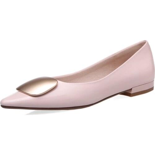 NEWDISCVRY Spring Flats Shoes Women Natural Genuine Leather Flat Loafers Shoes Cow Patent Leather Pointed Toe Shoes Ladies Size