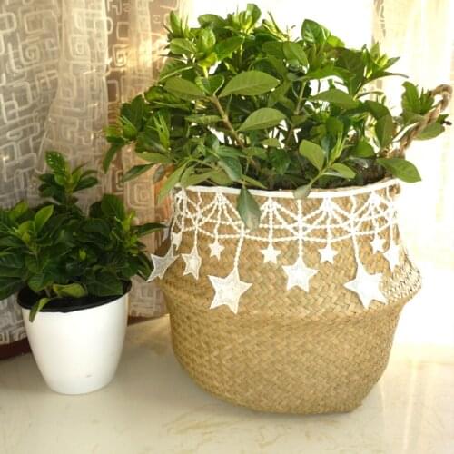 Stars Macrame Children Room Decoration Flower Pot Seaweed Wicker Folding Storage Basket Kids Girl Gift