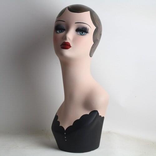 Vintage Hand Painted Mannequin Head Display For Wigs