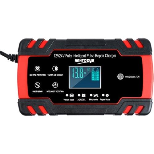 Car Battery Charger 12/24V 8A Touch Screen Pulse Repair LCD Fast Power Charging Wet Dry Lead Acid Digital LCD Display