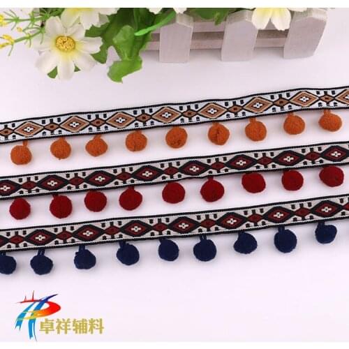 Environmental protection color jacquard ribbon wool ball lace high quality ethnic fashion accessories ribbon lace