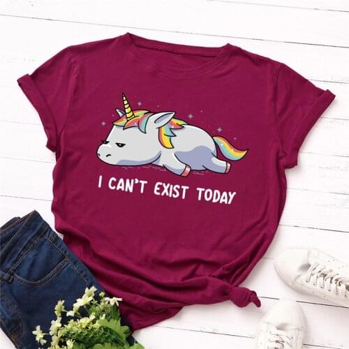 Plus Size S-5XL New Unicorn Print T-shirt Women Shirts 100%Cotton O Neck Short Sleeve Tees Summer Women T Shirt Female TShirt