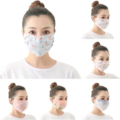 Womens Chiffon Printed Sunscreen Dust Breathable Mask Face Cover Halloween Cosplay Washable Reusable Face Mask Adult Masque
