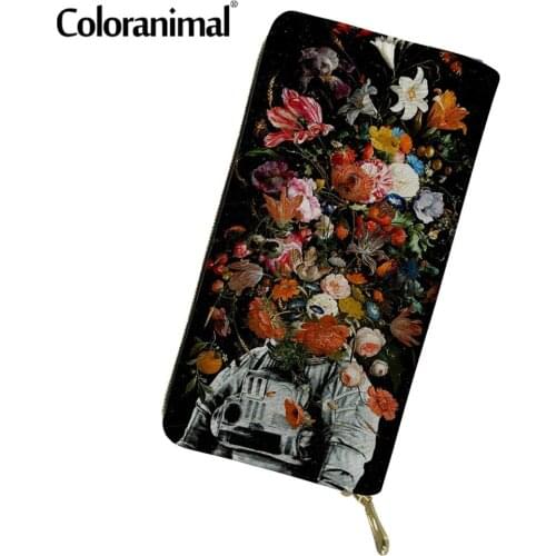 Coloranimal 2021 New Style Space Walker Astronaut 3D Print Lady PU Purse Clutch Credit Card Holder Women Money Pouch Sac a main