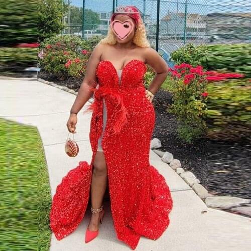 Buyer Shows Red Sequined Prom Dresses Sweetheart High Side Split Women Evening Dress Real Images Black Girls robes de cocktail
