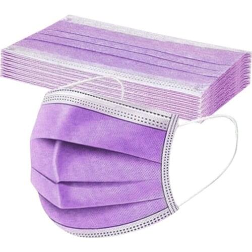 10pc Purple Disposable Masks Unisex Adult 3ply Pm2.5 Dust-proof Mouth Masks Facemask Maske No Decoration