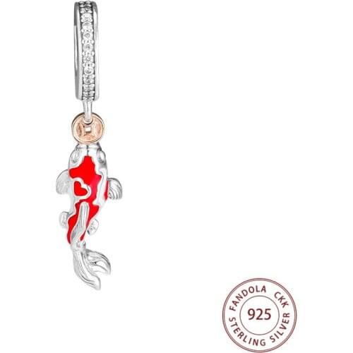 100% 925 Sterling Silver Good Fortune Carp Dangle Charms Beads for Jewelry Making Fits Original Bracelet Necklace Berloques