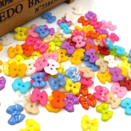 100PCS 14MM Bow 2 Holes Resin Buttons Flatback DIY Crafts Childrens Apparel Clothing Sewing Accessories PT196