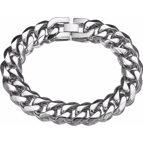 13/15mm Stainless Steel Gold Curb Cuban Link Chain Thick Bracelets Trendsetter Jewelry Rapper Men Women Accessories Bangle