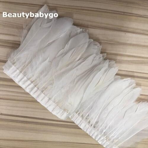 13-18cm 5-8inch white goose feather fringe trims 10 yard Natural Geese Feather Trimming Sewing On Satin Ribbon Clothes Lace