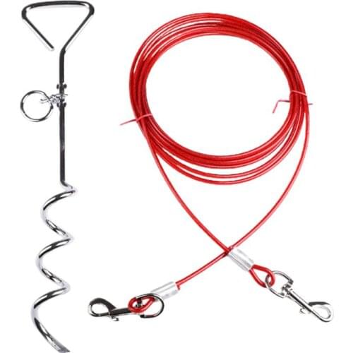 2pcs Dog Tie Out Stake Pets Yard Camping Outdoor Ground Spiral Anchor Stake Pile Tethering Dog Pile Wire Traction Rope