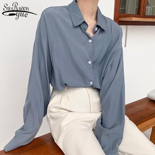 2021 Spring Solid Elegant Women Fashion Long Sleeves Satin Blouse Shirt Tops Vintage Femme Streetwear Clothing Women 6718 50