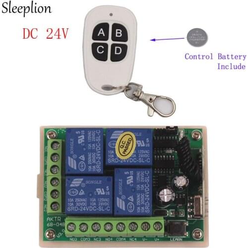 Sleeplion 24V 4Channel RF Wireless Remote Control Switch Relay Remote Control Relay 24V 4CH Module Board 315MHz/433MHz