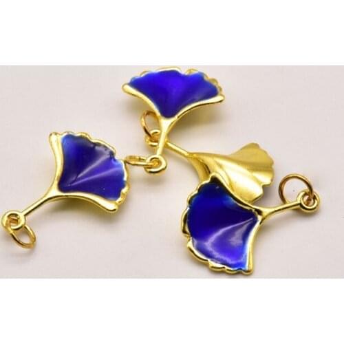 5 Pcs/Lot 20mm*15mm Cloisonne Ginkgo Leaf 18K Brass Gold Plated Pendant For Making Jewelry Earring Necklace Accessories JA0361