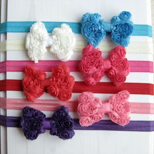 60 pcs/lot , Low Price 2.9 inch chiffon rose flower bow headbands mixed colour 12 colors