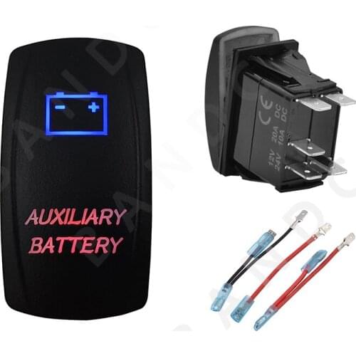 Car Boat Marine AUXILIARY BATTERY Rocker Switch 5P SPST Blue&Red Leds ON-OFF for ARB RV Camping Car，Car Tuning Parts，Jumper Wire