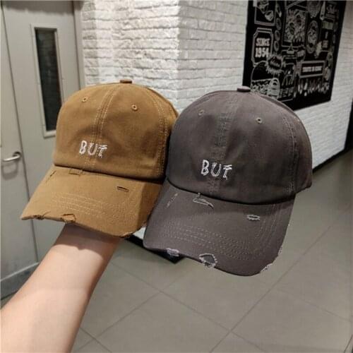Unisex Harajuku BUT Letter Embroidery Baseball Cap Vintage Distressed Solid Color Hip Hop Adjustable Cotton Trucket Hat