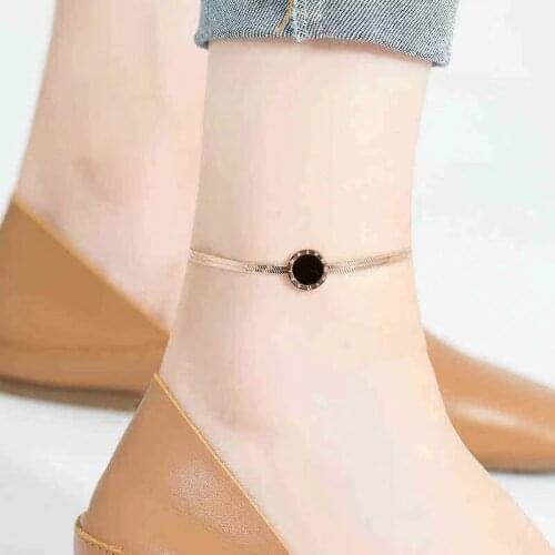 New Fashion Black Shell Roman Numerals Snake Chain Stainless Steel Women Anklets Female Beach Foot Bracelet Jewelry Girls Gift
