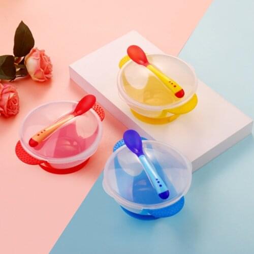 Baby Tableware Dinnerware Suction Bowl with Temperature Sensing Spoon Baby Food Baby Feeding Bowls Dishes