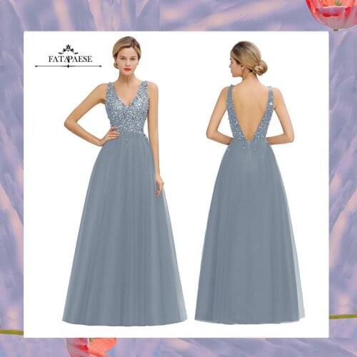 FATAPAESE Soft Girl Bridesmaid Dress Formal Wedding Party Cloths Deep V-neck Backless Sequin Beads Vestido de Festa Femle