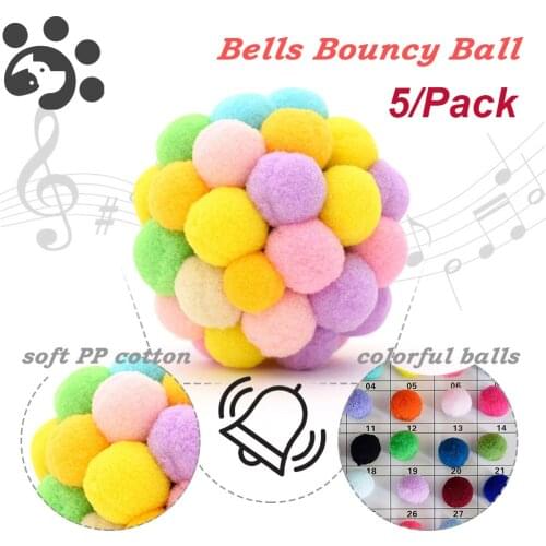 Interactive Cat Toys with Bell for Cat Dog Toy Bouncy Ball for Small Large Dogs Cotton Balls Playing Training Pug 5 Packs TY0150