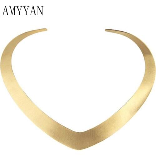 Collar Necklace V Shape Choker Necklace Gold Color Collares Jewelry Stainless Steel Torques Statement Jewelry