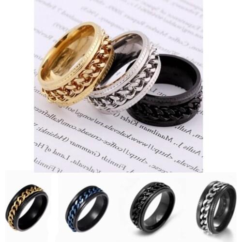 Cool Stainless Steel Rotatable Men Ring High Quality Spinner Chain Punk Women Jewelry for Party Gift