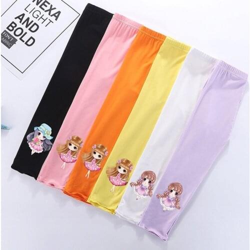 Modal Girls Leggings Outside Wear Summer Thin Baby Nine-Point Pants Slim Print All-Match Girl Spring Summer Clothes