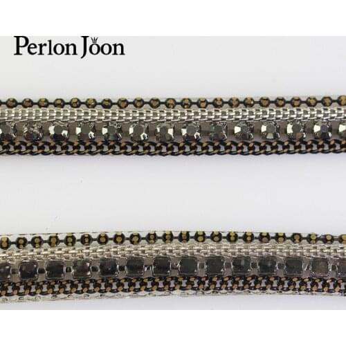 1 yard 0.8cm black chain hot fix rhinestone tape ribbon crystal rhinestone decoration iron DIY shoes clothing accessories TR009