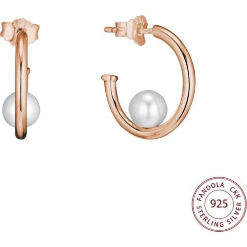 Genuine 925 Sterling Silver Earring Rose Contemporary Pearls Hoop Earrings For Women Fashion Jewelry Wedding Party Gift anillos