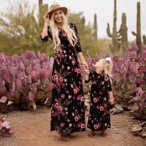 Dresses For Women 2020 Floral Summer Maxi Long Sleeve Dress Family Matching Gothic Clothes Mother Daughter Mom Baby Girl Dresses